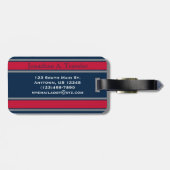 Blaue, rote und silberne Sportstreifen monogramier Gepäckanhänger (Rückseite horizontal)