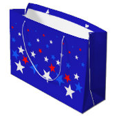 Blaue, rote und weiße Sternmuster Große Geschenktüte (Rückseite Schrägansicht)
