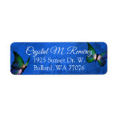 Blaue Rücksendeadressen-Aufkleber, grüne Schmetter (Vorne)