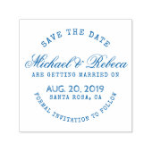 Blaue Rundtypografie Rustikale Save the Date Hochz Permastempel (Design)