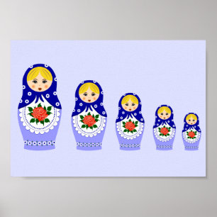 Blaue Russische Matryoshka-Nistpuppen Poster