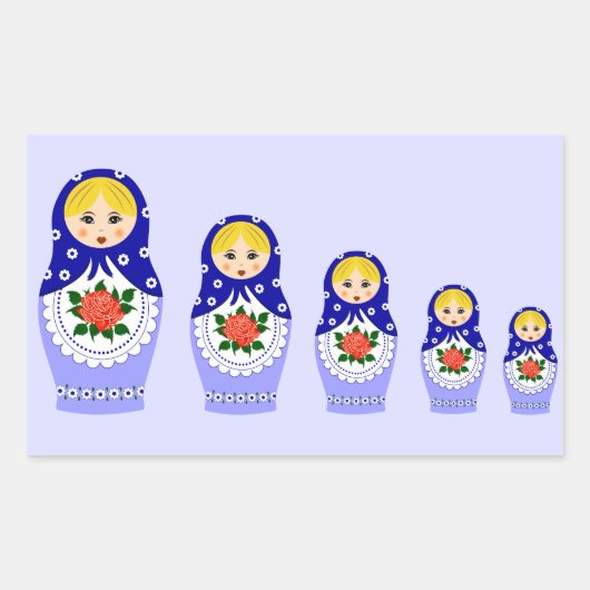 Blaue Russische Matryoshka-Nistpuppen Rechteckiger Aufkleber (Vorderseite)