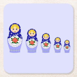Blaue russische matryoshka Verschachtelungspuppen Rechteckiger Pappuntersetzer
