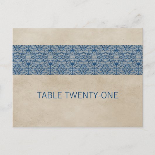 Blaue Rustic Lace Tischnummer Postkarte (Vorderseite)