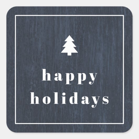 Blaue Rustikale Baum Holzkorn Weihnachtssticker Quadratischer Aufkleber (Vorderseite)