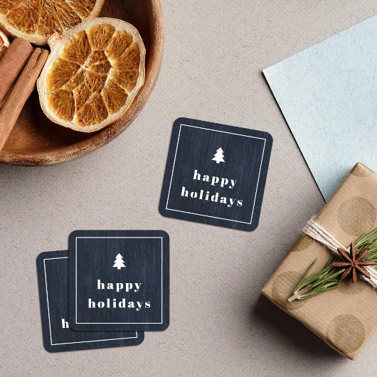 Blaue Rustikale Baum Holzkorn Weihnachtssticker Quadratischer Aufkleber