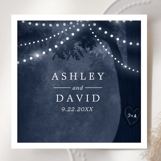 Blaue Rustikale Baumlichtinitialen Hochzeit Serviette