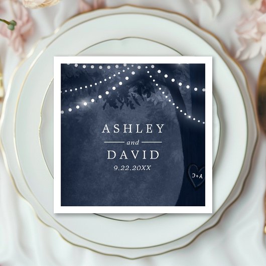 Blaue Rustikale Baumlichtinitialen Hochzeit Serviette