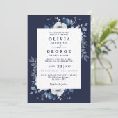 Blaue, rustikale Blüte auf einer Hochzeit Einladung (Stehend Vorderseite)