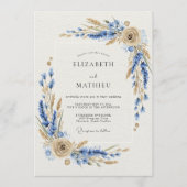 Blaue Rustikale Botanische Hochzeit Einladung (Vorderseite)