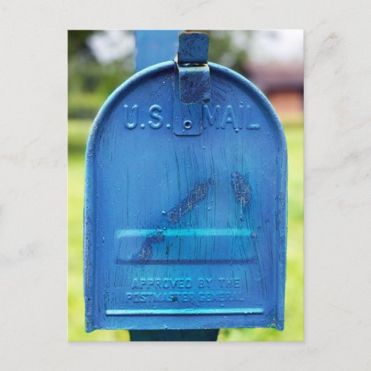 Blaue Rustikale Briefkasten Portrait Postkarte (Vorderseite)