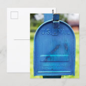 Blaue Rustikale Briefkasten Portrait Postkarte (Vorne/Hinten)