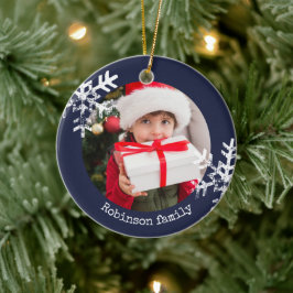 Blaue Rustikale Fotos Schneeflocken Keramik Ornament