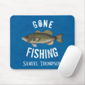 Blaue Rustikale „Gone Fishing“-Mauspad Mousepad (Mit Mouse)