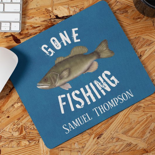 Blaue Rustikale „Gone Fishing“-Mauspad Mousepad