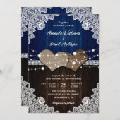 Blaue Rustikale Hochzeit aus Holz Einladung (Vorne/Hinten)