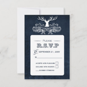 Blaue Rustikale Hochzeit des Hirschwinterwaldes RSVP Karte