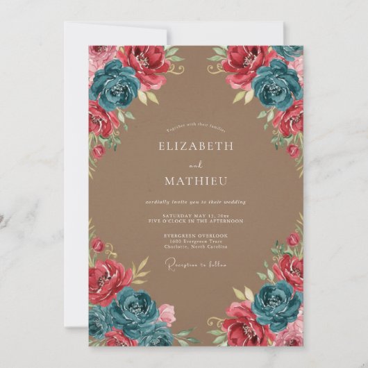 Blaue Rustikale Hochzeit Einladung (Vorderseite)
