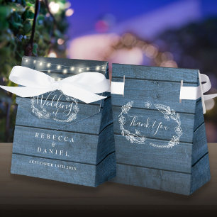 Blaue Rustikale Holz-Lichterkette Blumen Hochzeit Geschenkschachtel