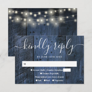 Blaue Rustikale Holz-Lichterkette Western-Hochzeit RSVP Karte