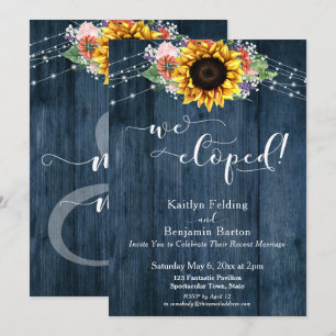 Blaue Rustikale Holz Sonnenblumen Lichter Wir Sind Einladung