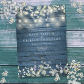 Blaue Rustikale Holzsaitenblume Einladung