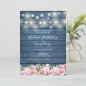 Blaue Rustikale Holzsaitenblume Einladung (Stehend Vorderseite)