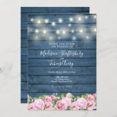 Blaue Rustikale Holzsaitenblume Einladung (Vorne/Hinten)