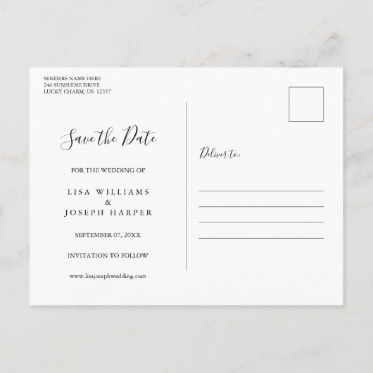 Blaue, rustikale Holzsaitenleuchten Save the Date Postkarte (Rückseite)