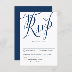 Blaue Rustikale Kalligraphie mit Essensauswahl RSVP Karte
