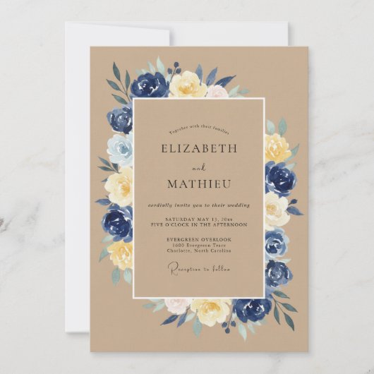 Blaue rustikale Landhochzeit Einladung (Vorderseite)