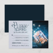 blaue rustikale Lichter auf Glas Hochzeit RSVP Karte (Vorne/Hinten)