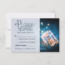 blaue rustikale Lichter auf Glas Hochzeit RSVP Karte