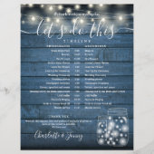 Blaue Rustikale Lichterkette Hochzeitsprogramm Zei (Vorderseite)