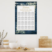 Blaue Rustikale Lichterkette Sitzplan Poster (Küche)