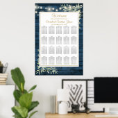 Blaue Rustikale Lichterkette Sitzplan Poster (Heimbüro)