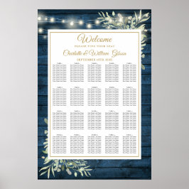 Blaue Rustikale Lichterkette Sitzplan Poster