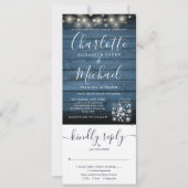 Blaue Rustikale Mason-Jars leuchten alle auf einer Einladung (Vorderseite)