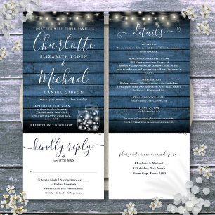 Blaue Rustikale Mason Jars Lichter Hochzeit Alles  Einladung