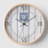 Blaue Rustikale Monogram-Uhr Uhr (Vorderseite)