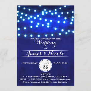 Blaue Rustikale nächtliche Lichter zum Hochzeitsem Einladung