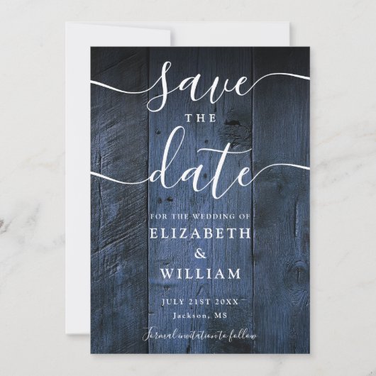 Blaue Rustikale Scheunenholz Boho-Chic-Hochzeit Save The Date (Vorderseite)