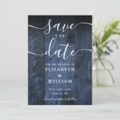 Blaue Rustikale Scheunenholz Boho-Chic-Hochzeit Save The Date (Stehend Vorderseite)