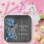 Blaue Rustikale Schmetterlingspopulette Polteraben Pappteller (Party)