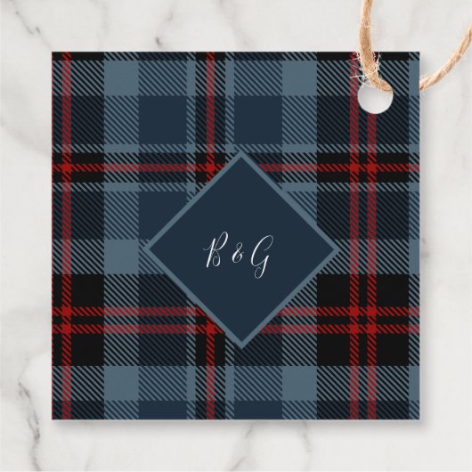 Blaue Rustikale Schottenhochzeit Geschenkanhänger (Rückseite)