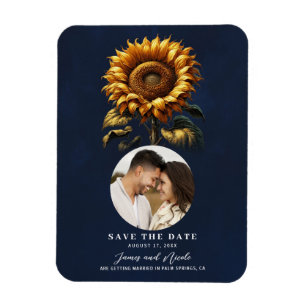 Blaue Rustikale Sonnenblumen Hochzeit Save the Dat Magnet