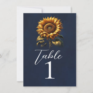 Blaue Rustikale Sonnenblumen Hochzeit Tisch Nummer Einladung