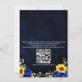 Blaue Rustikale Sonnenblumen Schicke QR-Code-Hochz Einladung (Rückseite)
