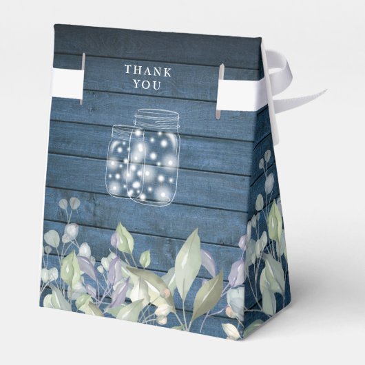 Blaue Rustikale Streichellichtblende in Grünblätte Geschenkschachtel (Rückseite)