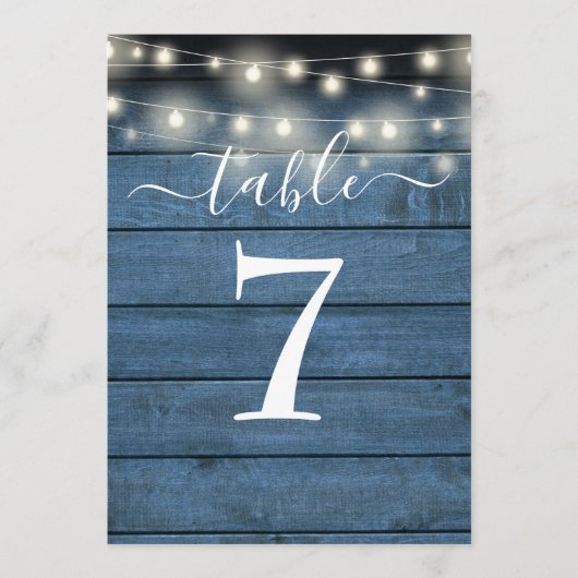 Blaue Rustikale Tischnummer (Vorderseite)